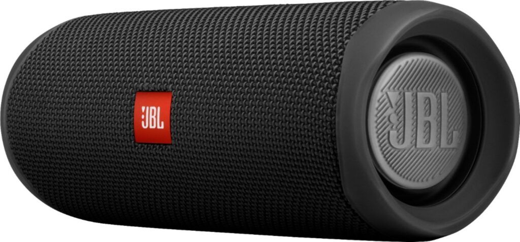 Small portable black JBL speaker for camping