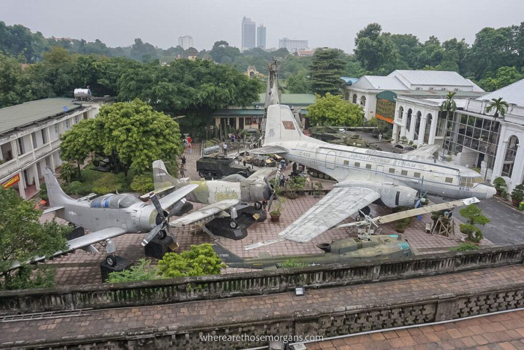 Birds eye view of the courtyard at the Vietnam Military History Museum in Hanoi Vietnam