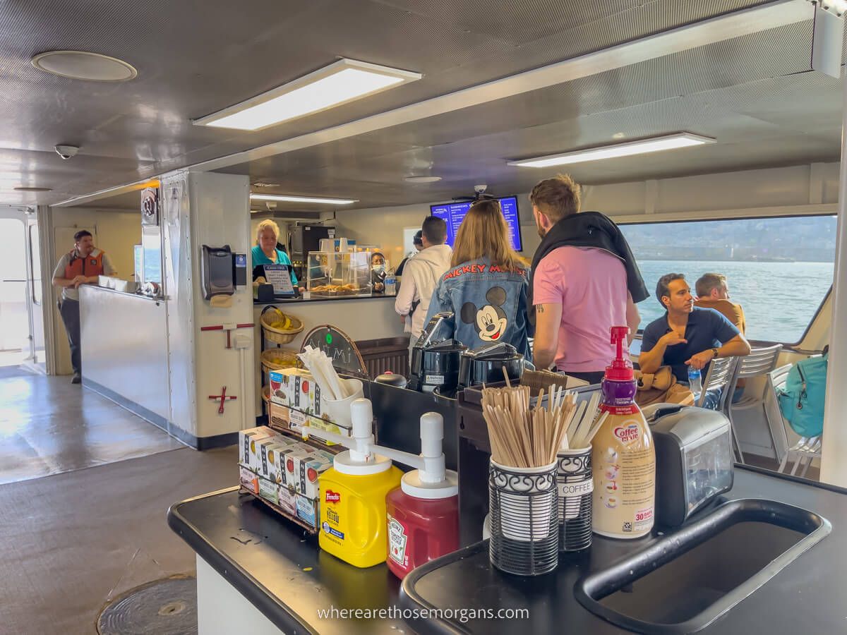 Guests lining up for a snack on the ferry