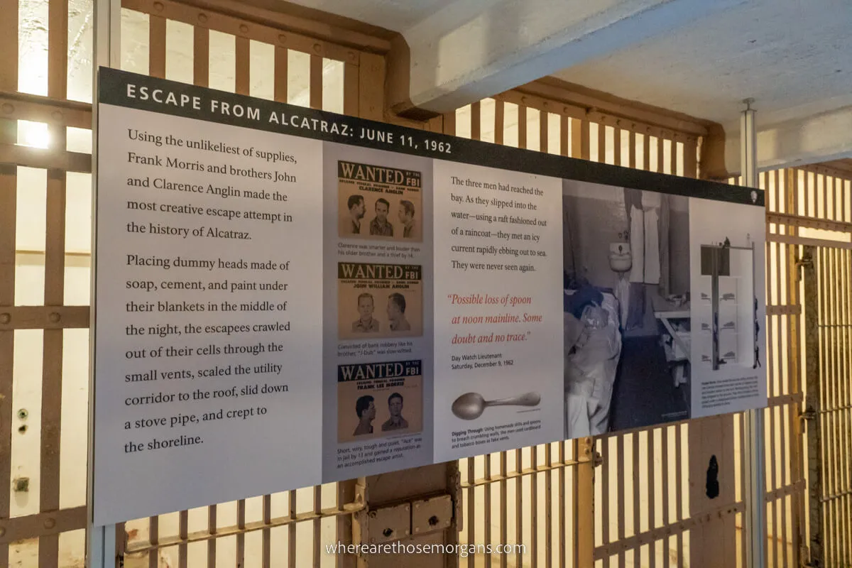 Informational board about an escape attempt from Alcatraz