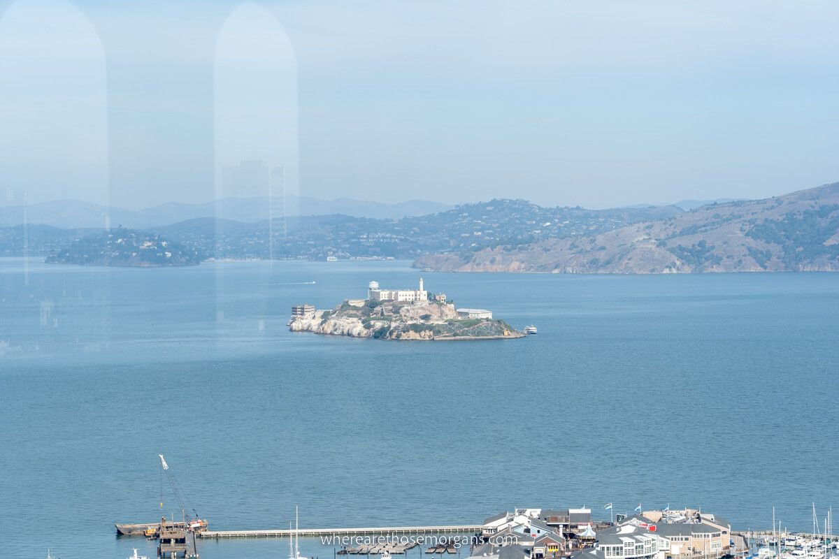 View of Alcatraz Island from the top of Coit Tower