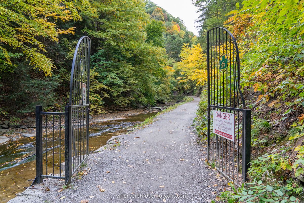 Gate to the Stony Brook Gorge Trail which closes in winter