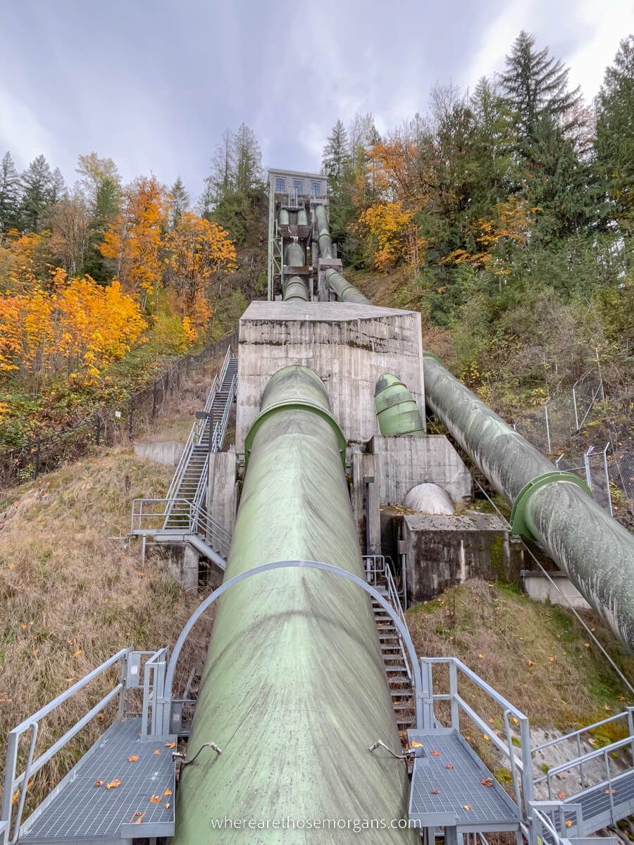Hydro electric water pipes leading to power station uphill