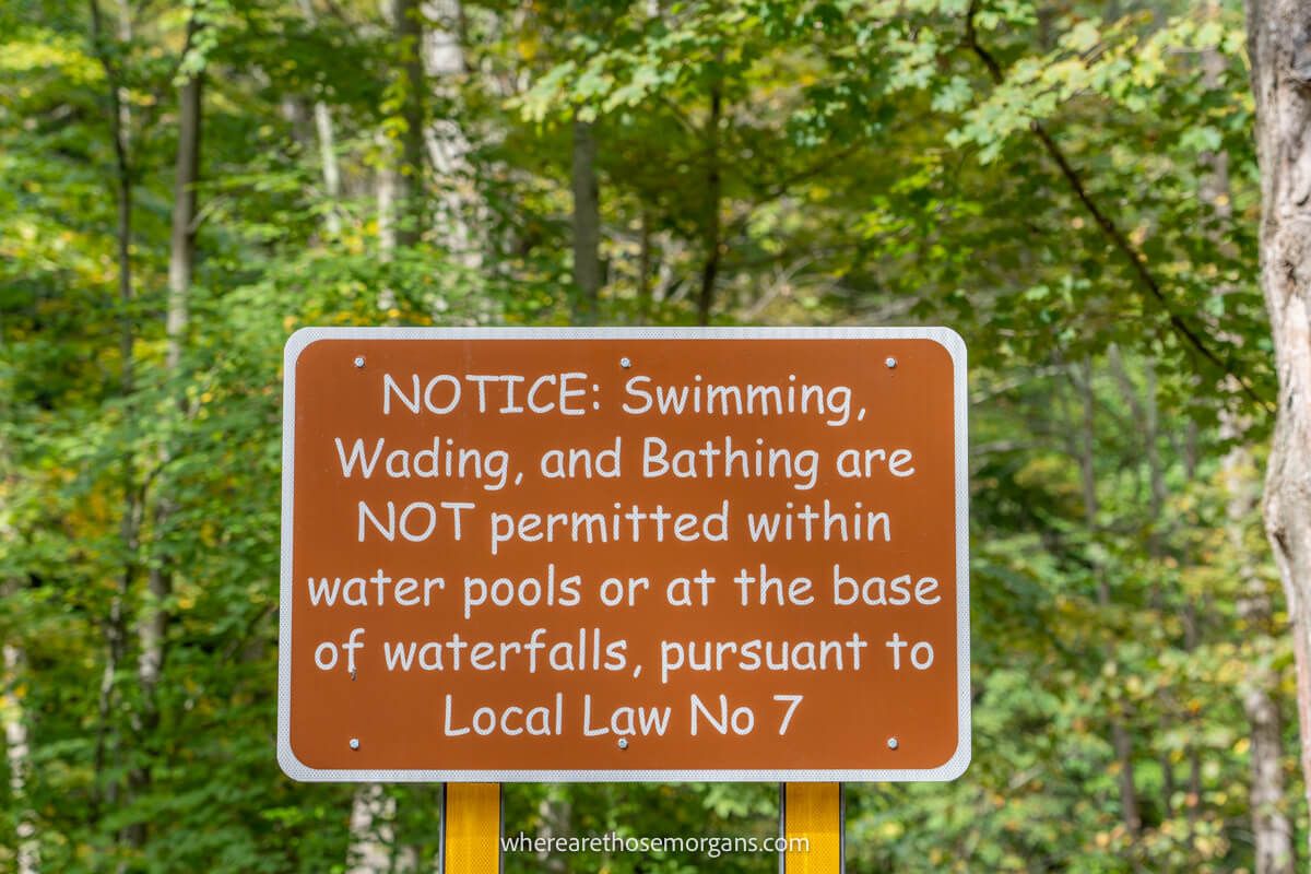 No swimming sign at a park in New York state