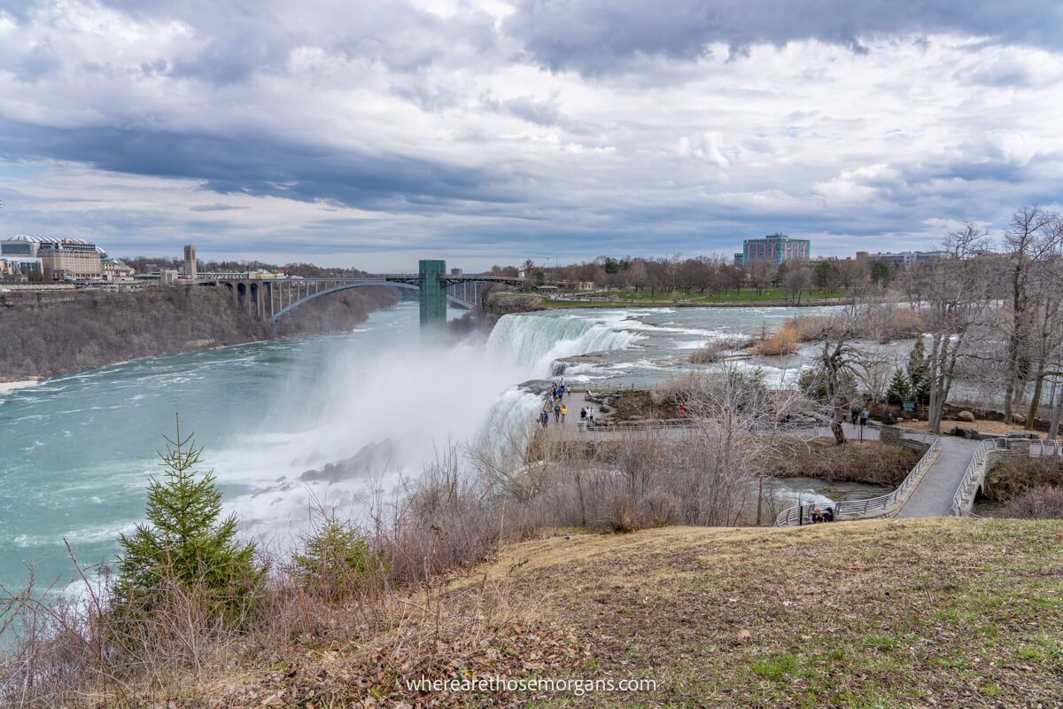 View of American Falls from Luna Island with an Observation Tower in the background