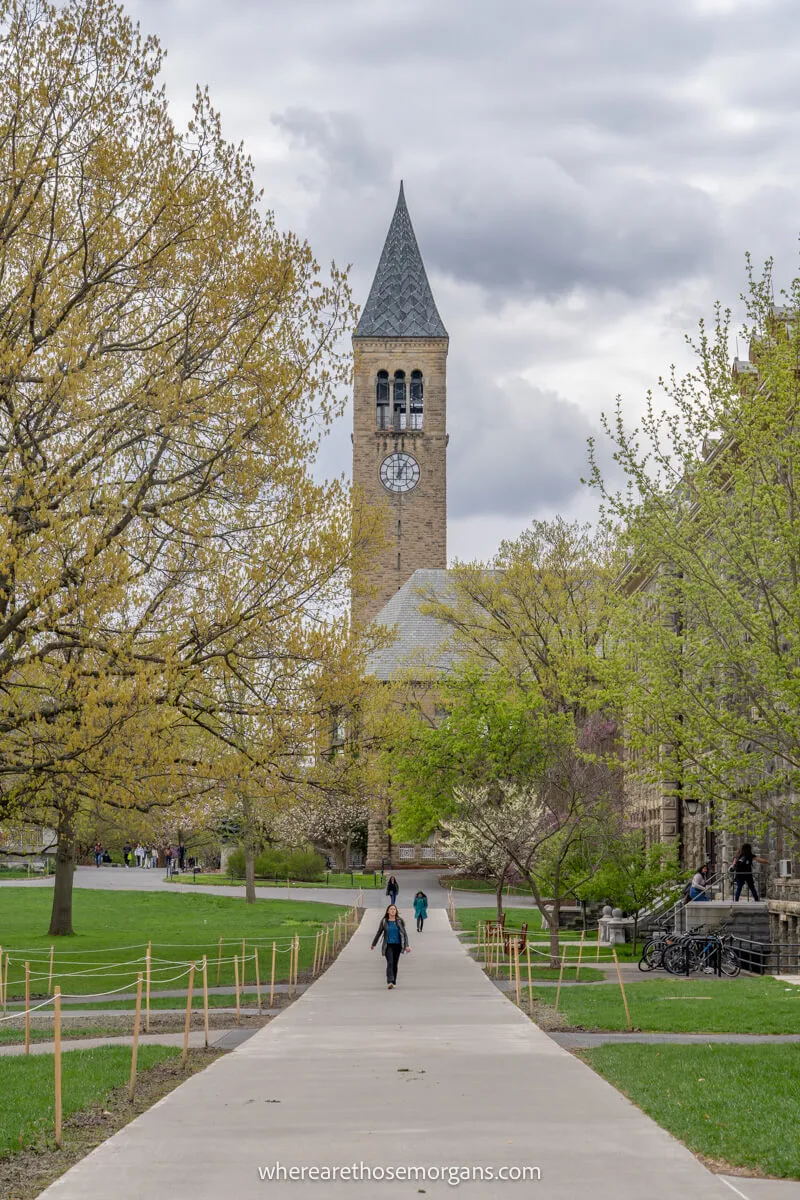 The McGraw Tower at Cornell University on a cloudy day