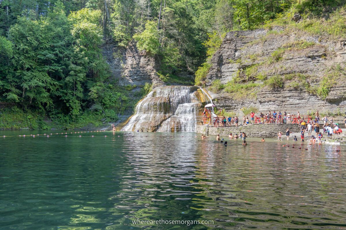 Visitors at the swimming hole at Robert H. Treman State Park near Ithaca
