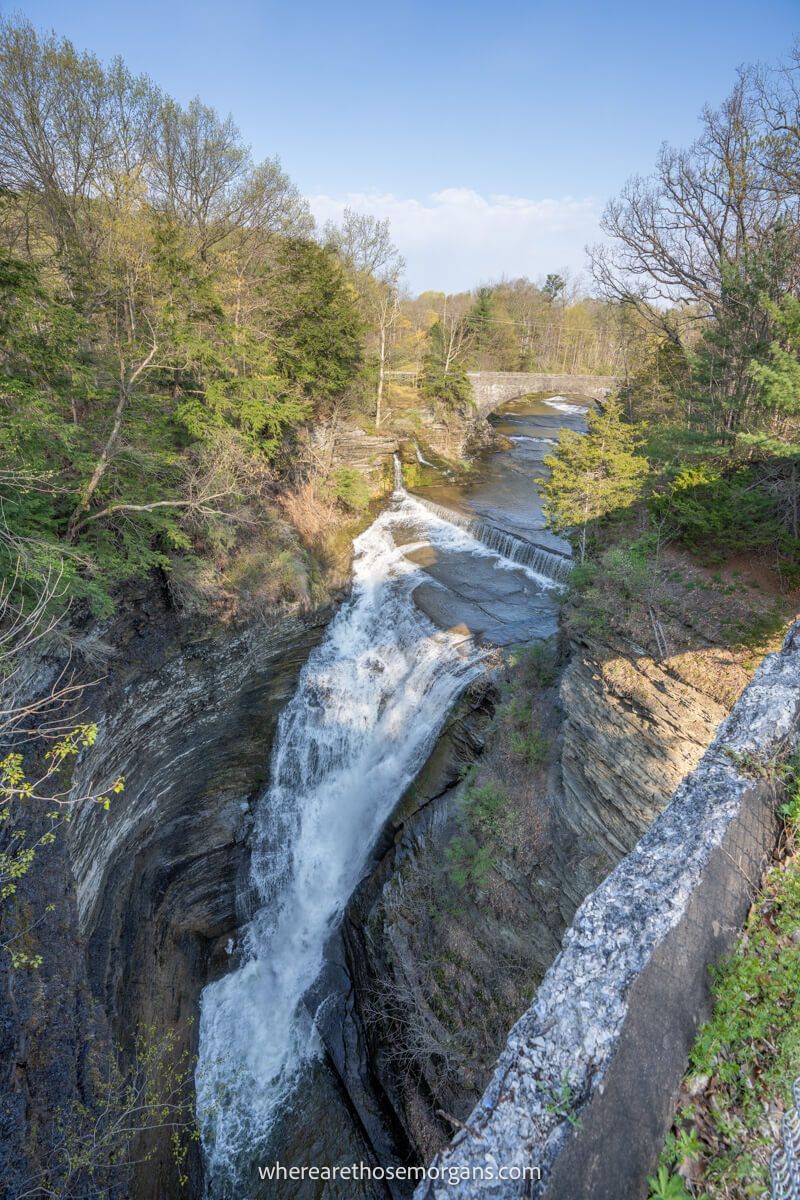 Birds eye view of the upper waterfall at Taughannock