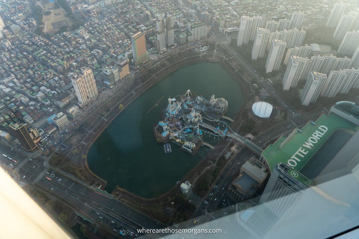 Birds eye view of the Lotte World Magic Island in Seoul South Korea