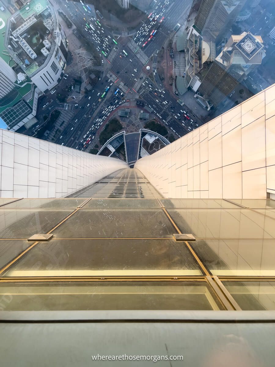 The view down to street level from the top of the Lotte World Tower