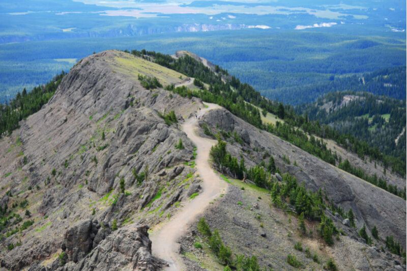 Mount Washburn in Yellowstone National Park summit path with views into valley below