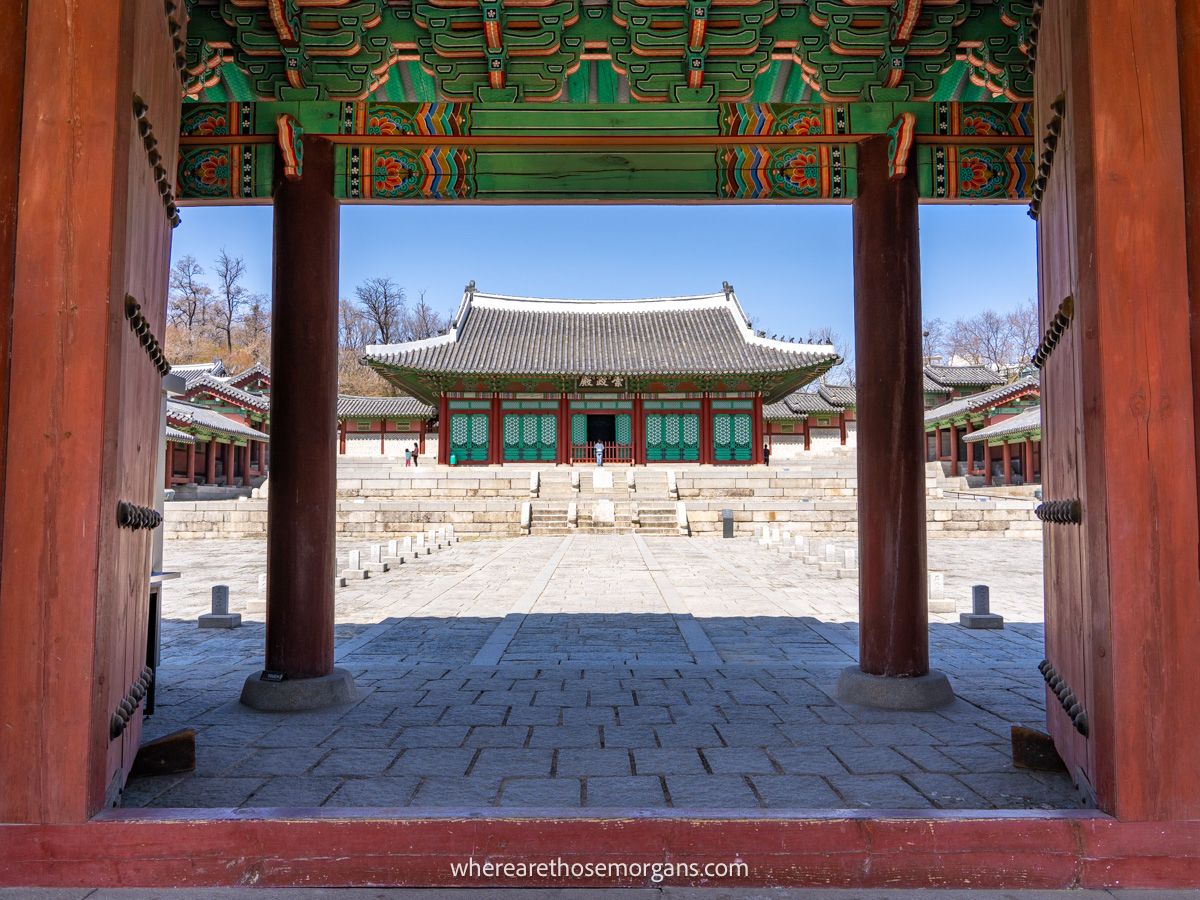 Sungjeongjeon Hall view from Heunghwamun Gate at Gyeonghuigung Palace