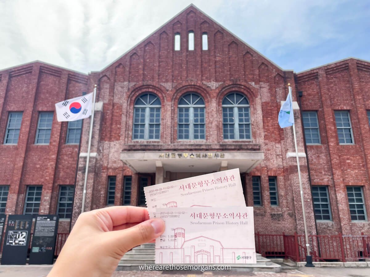 Two tickets for the Seodaemun Prison in front of the Administration building