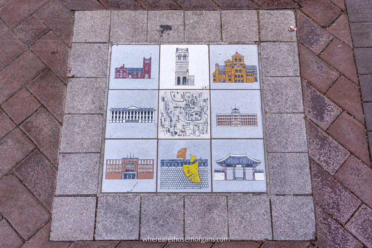 Numerous buildings displayed on small tiles