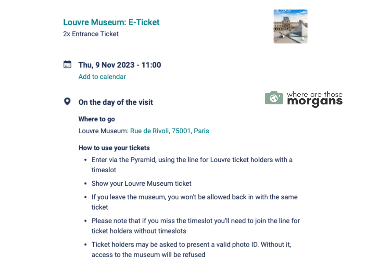 Where Are Those Morgans timed entry reservation example for the Louvre