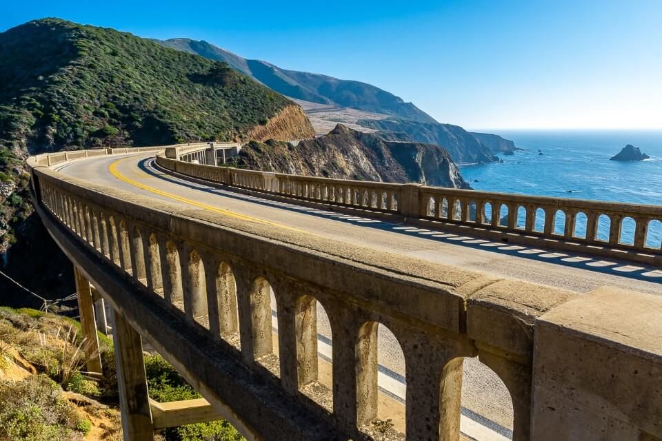 Bixby Bridge on the Pacific Coast Highway in California on a sunny day