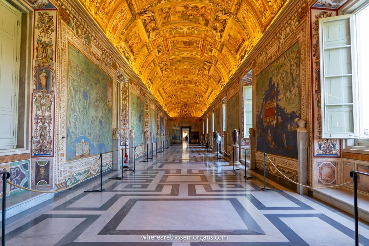 Empty hall showcasing the Gallery of Maps in the Vatican Museums, available on the Go City Explorer pass