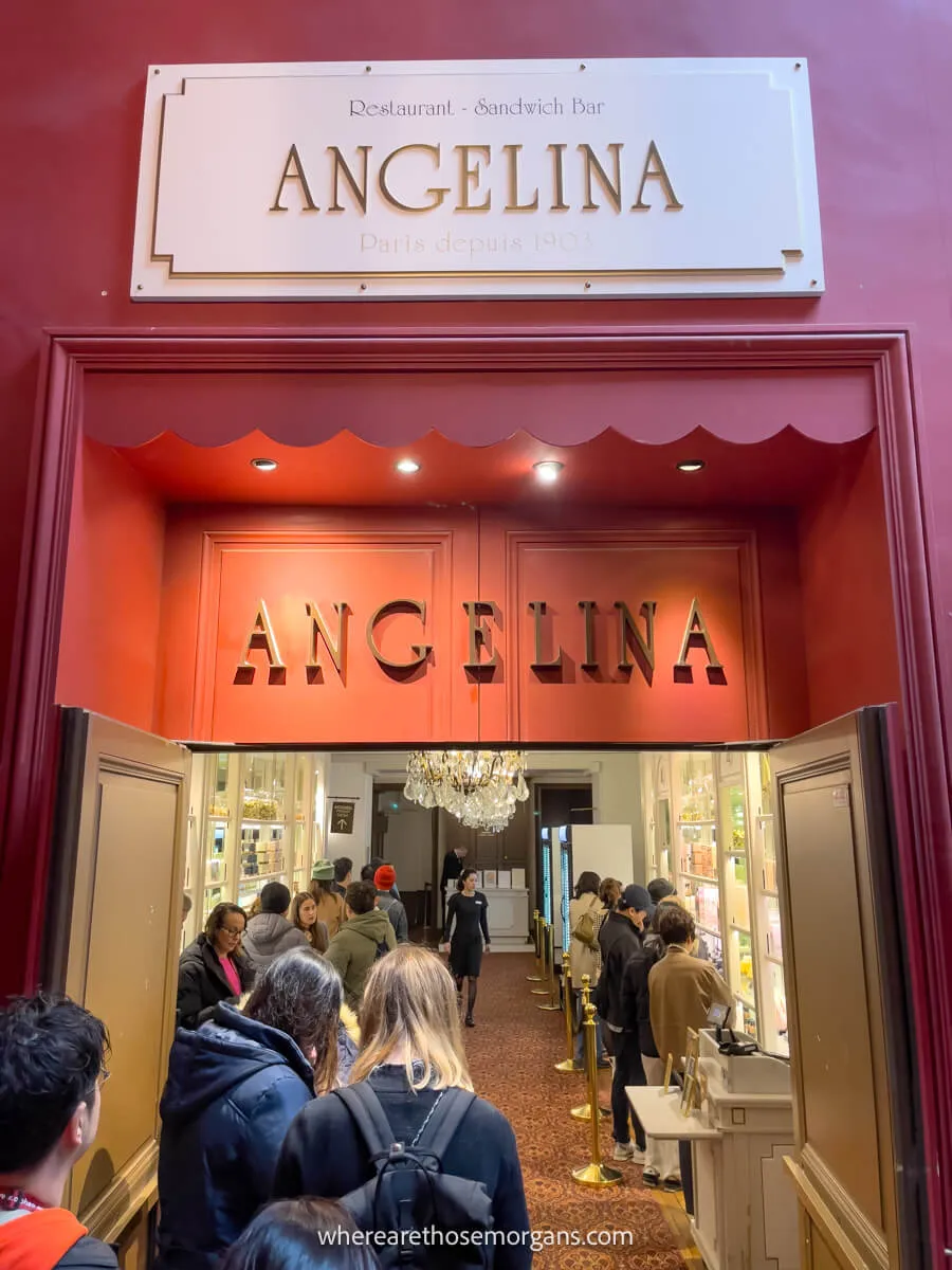 Long line of people waiting for a table at Angelina