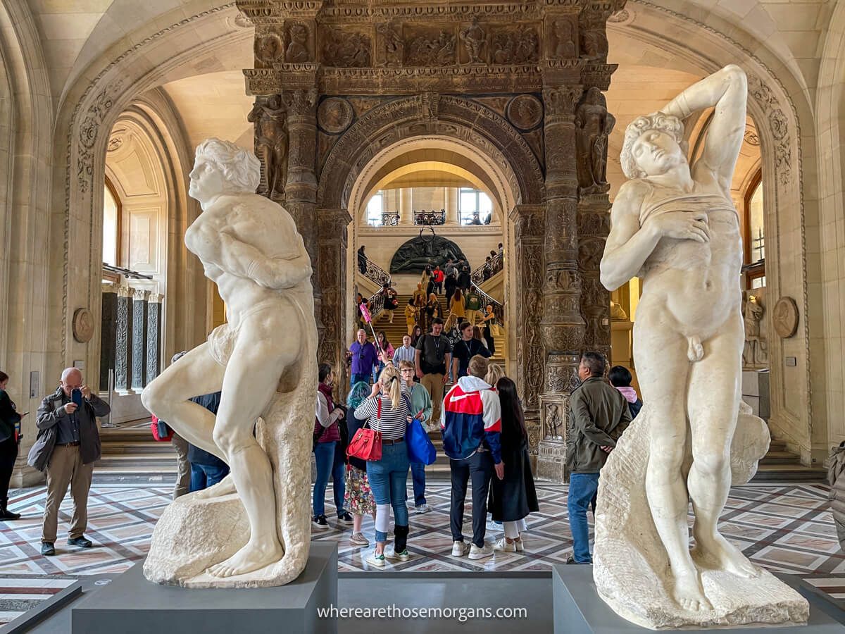 The slaves, which are two famous sculpture by Michelangelo