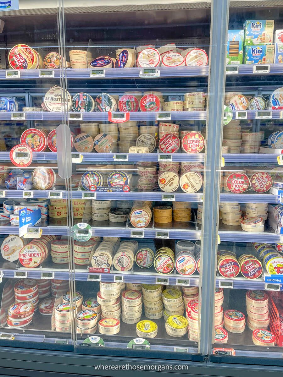 A refrigerator full of cheese in rural France