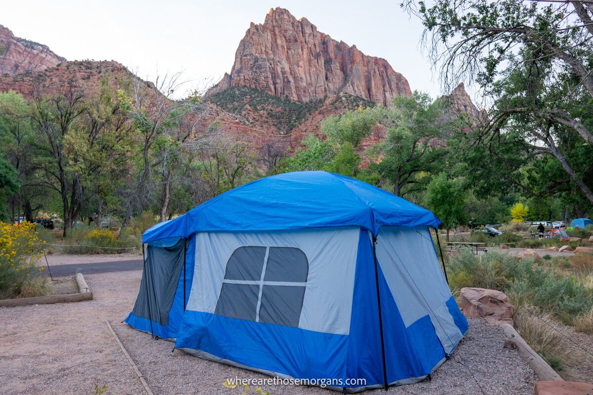 Exterior view of a large camping tent in Zion National Park
