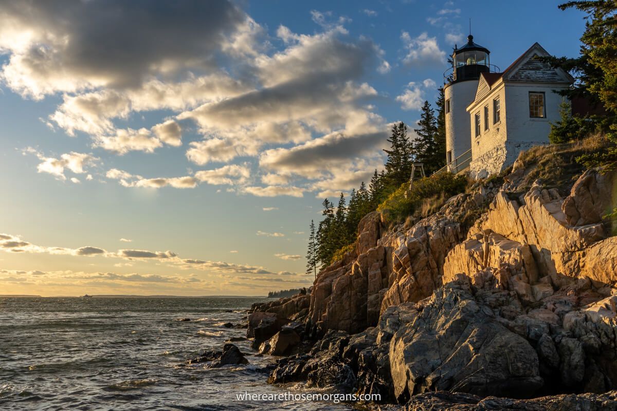 Exterior view of the Bass Harbor Head Lighthouse in Acadia National Park