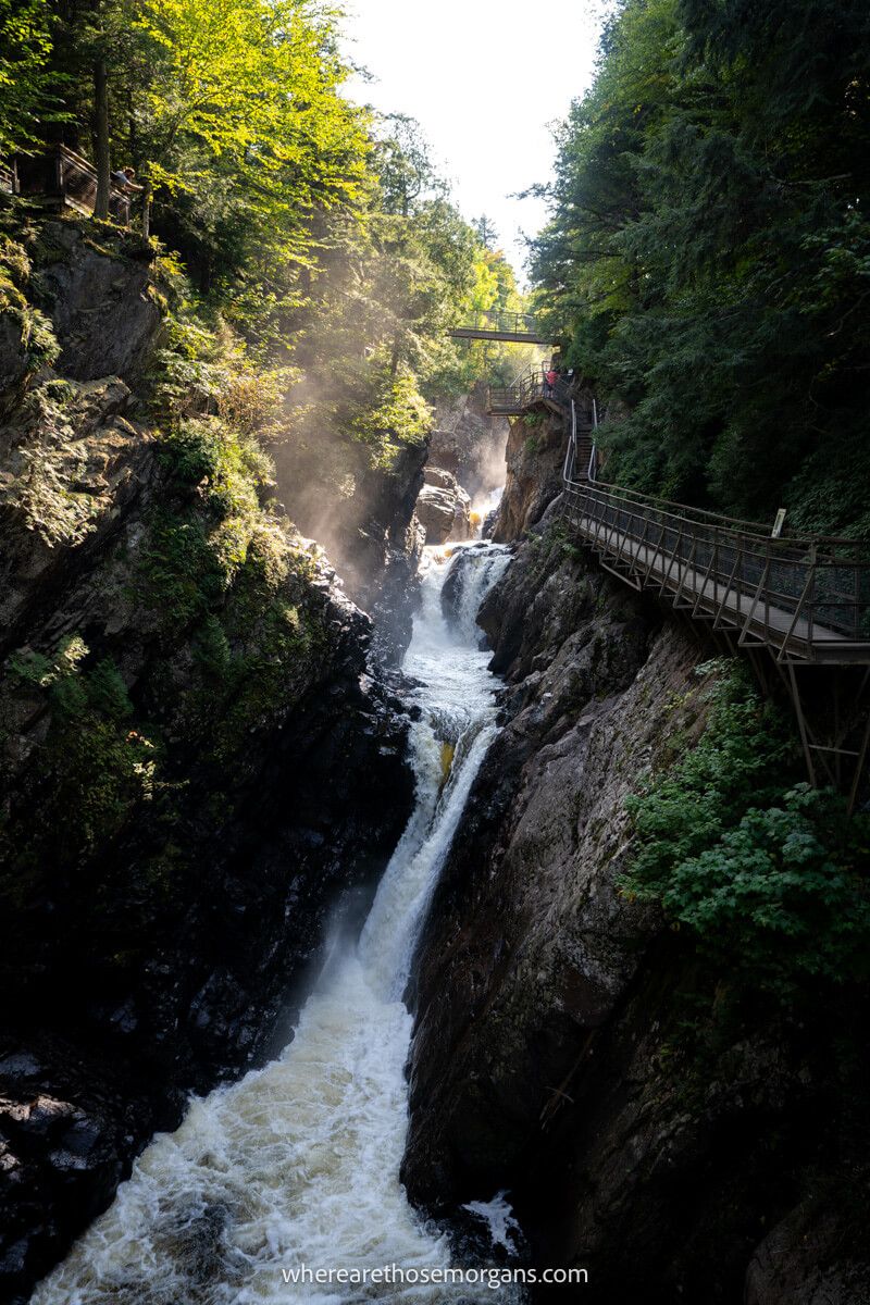 Waterfall and boardwalk at the High Falls Gorge hike