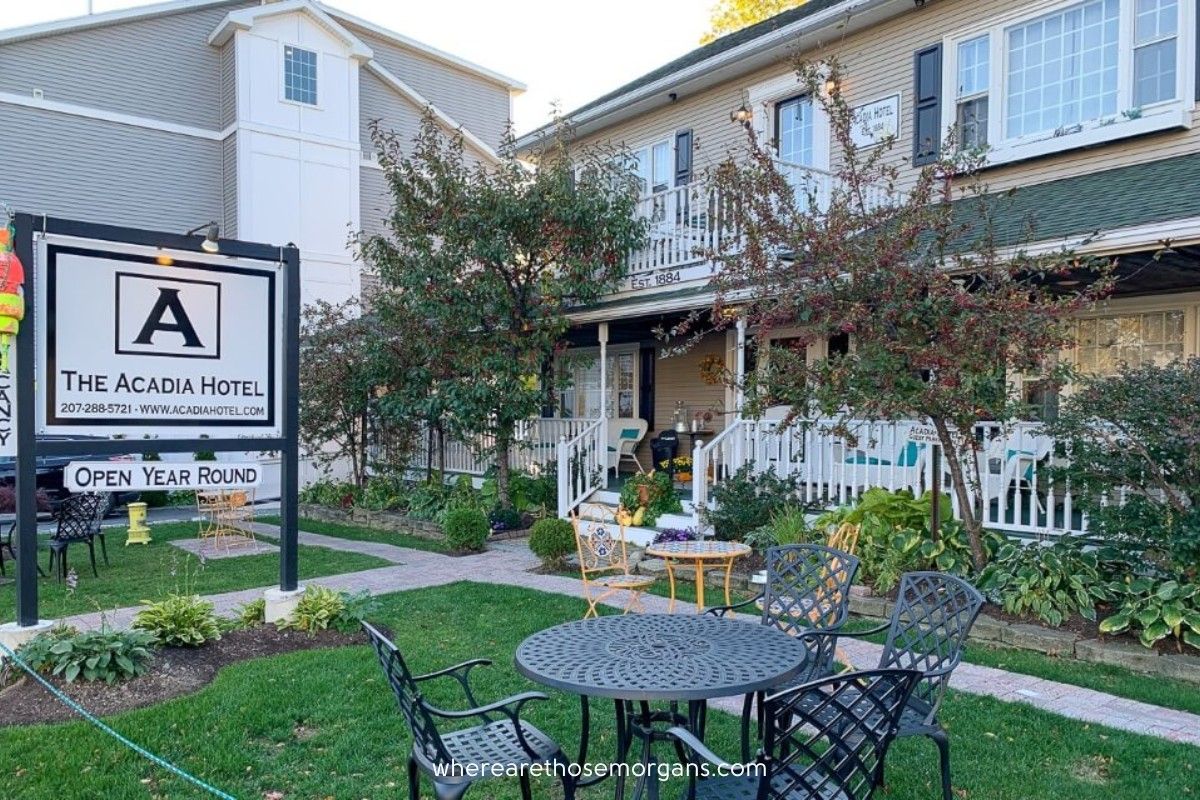 Exterior of a hotel in Bar Harbor, Maine