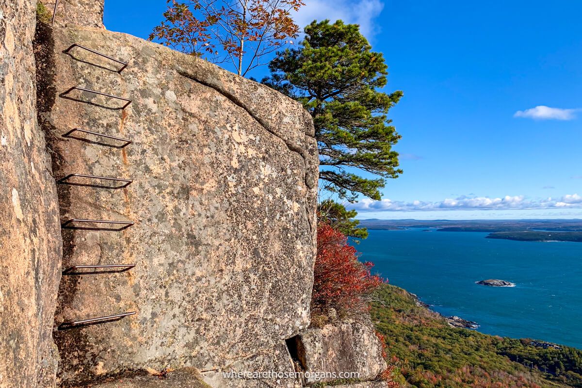 Example of iron rung elements on the Precipice Trail in Acadia