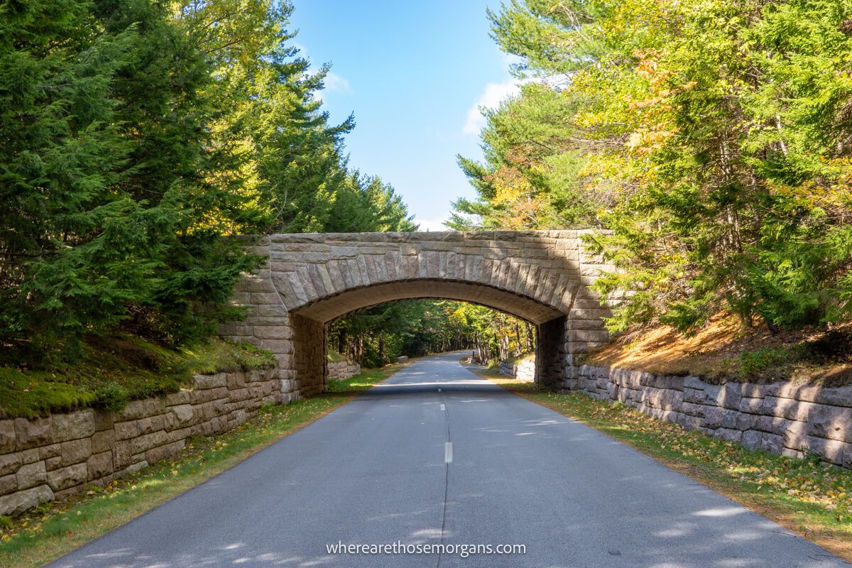 A stone bridge along the Park Loop Road in Acadia National Park