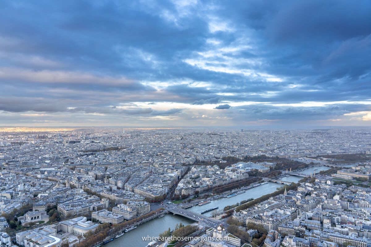 Sprawling city views of Paris as seen from the top of the Eiffel Tower