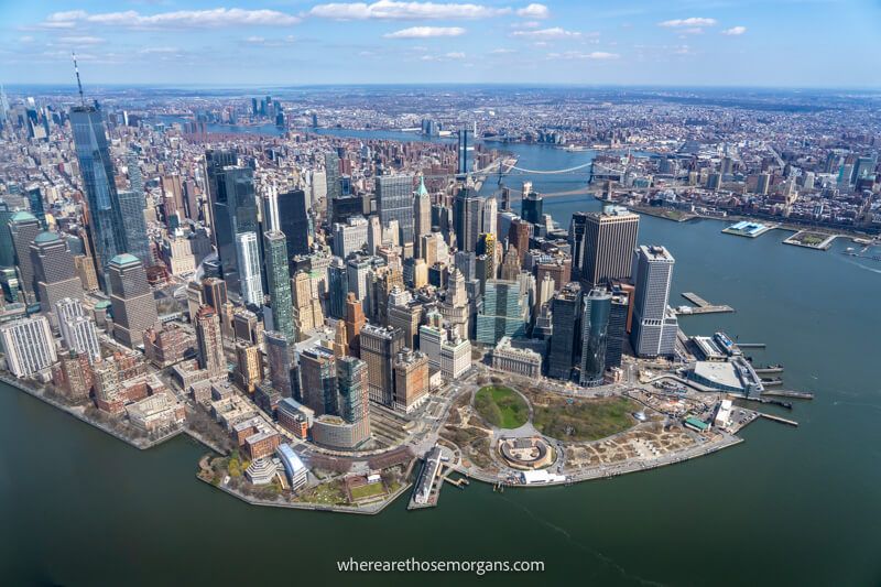 View over Manhattan from above on a helicopter tour in NYC