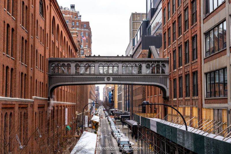 A skybridge connecting two buildings on opposite sides of a road