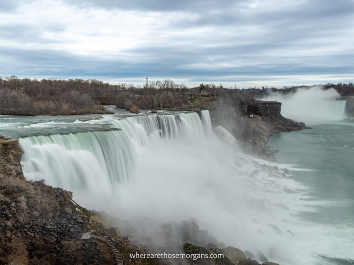 American Falls at Niagara Falls State Park on a cloudy spring day