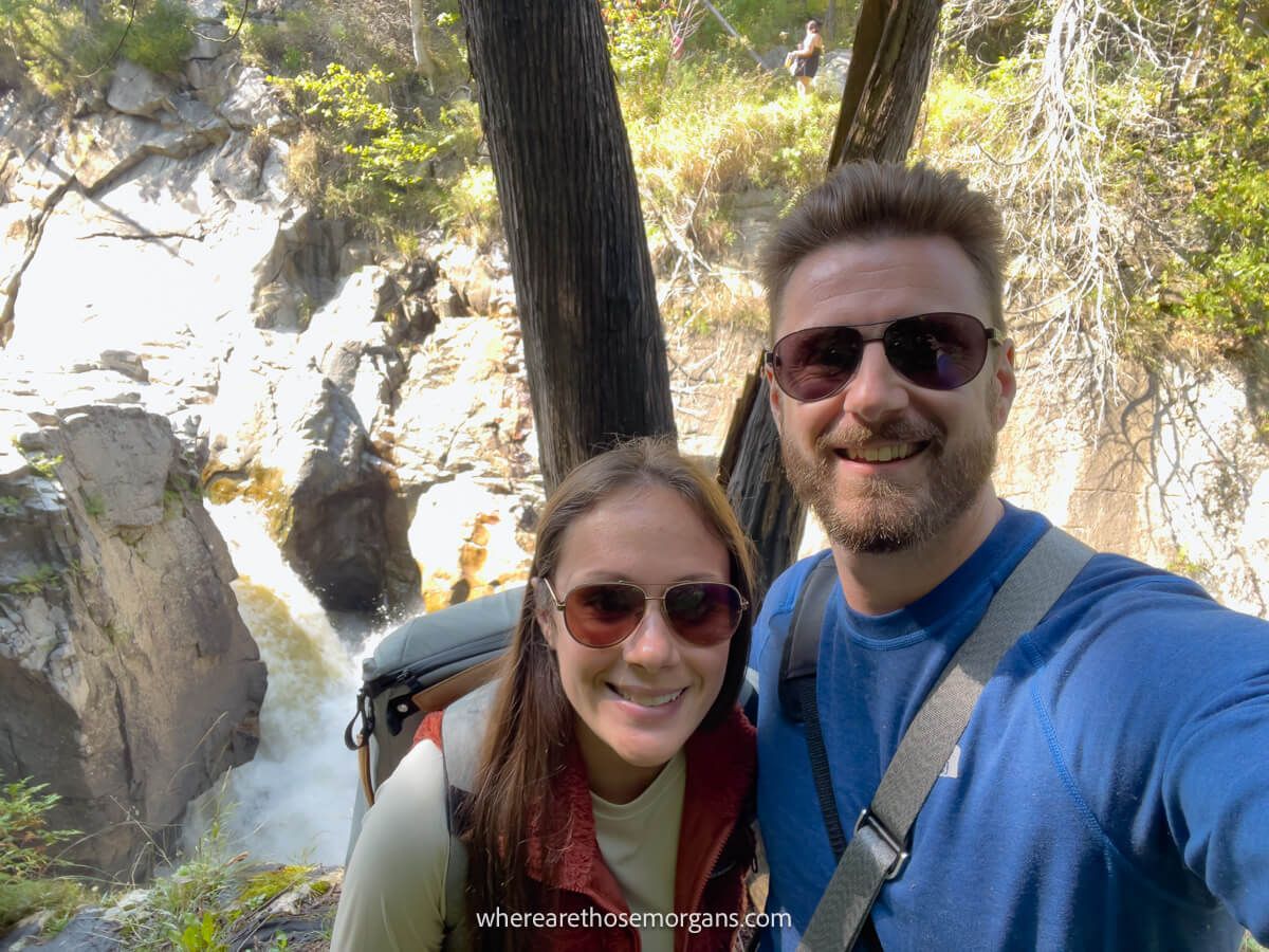 Man and woman walking the flume trails in upstate New York