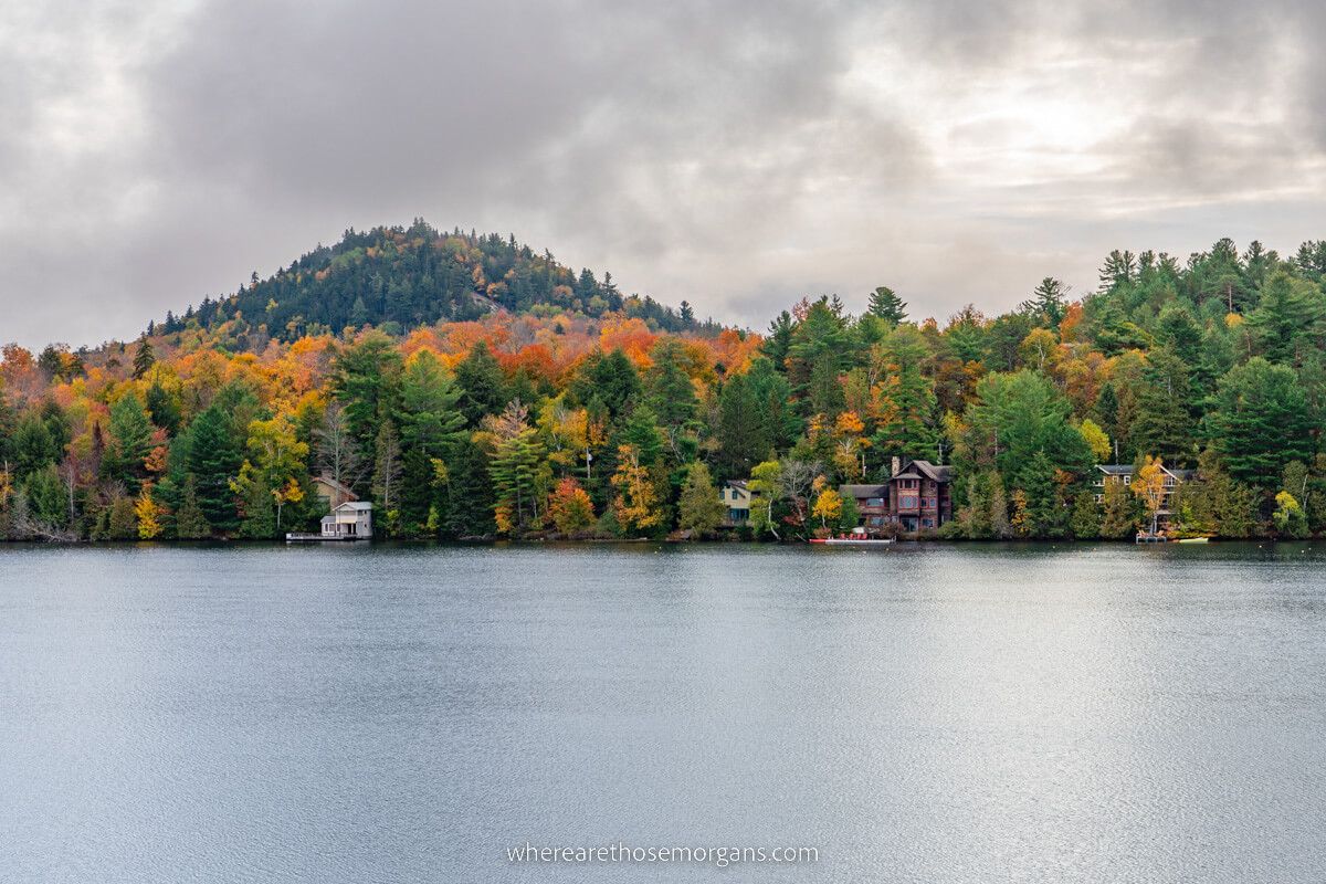 Mirror Lake at sunset with colorful fall foliage leaves