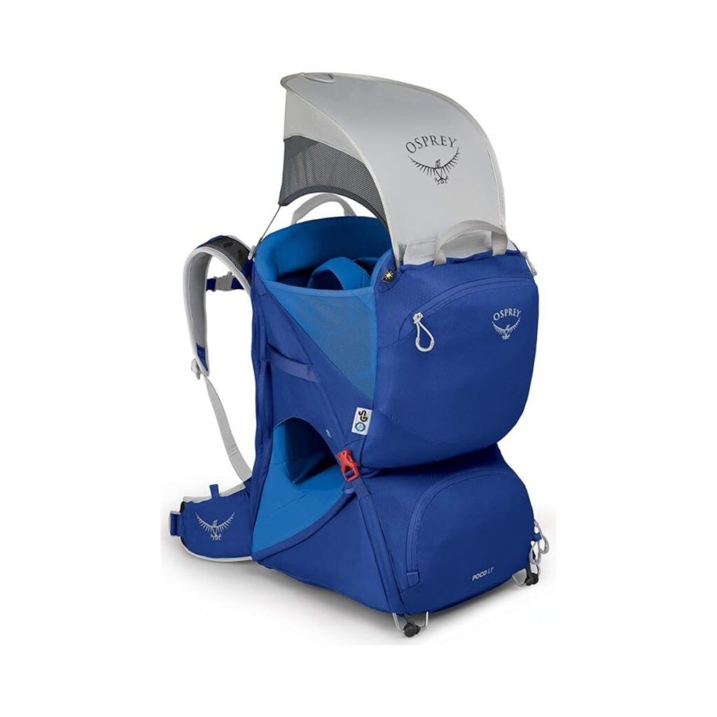 Blue child hiking carrier by osprey