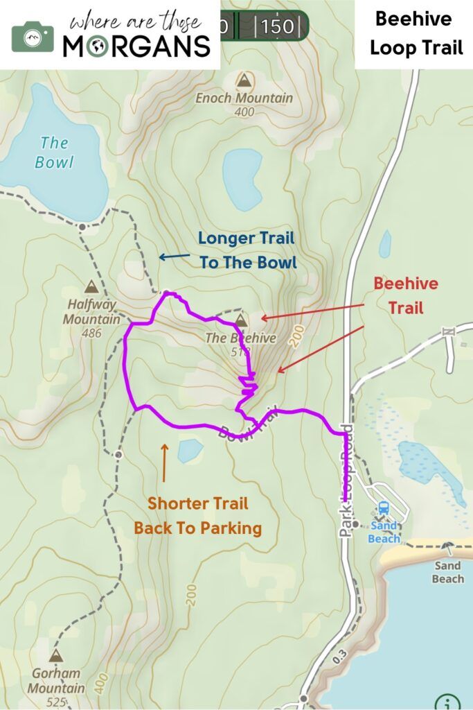 Beehive Loop Trail map in Acadia national park