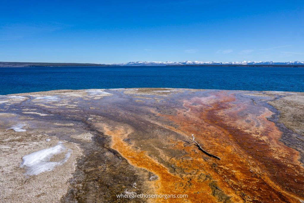 Gorgeous views of Yellowstone Lake and a hot spring 