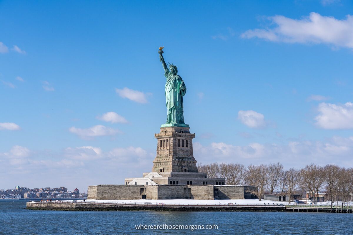 Photo of the Statue of Liberty and Liberty Island from a few hundred feet away